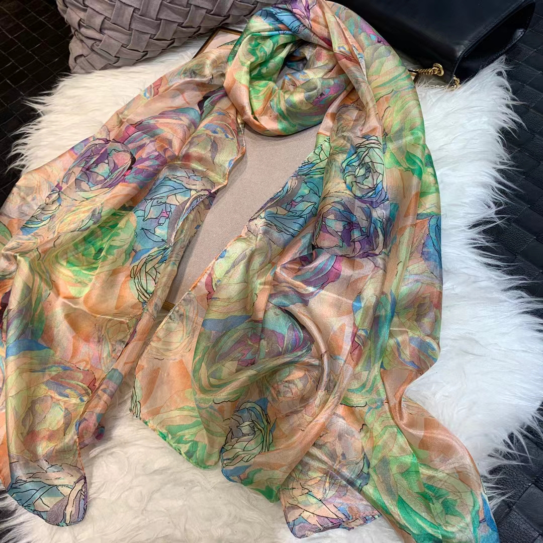 Ladies Green 100% Silk Scarf S - Shawl Wrap Winter ulasan dan harga