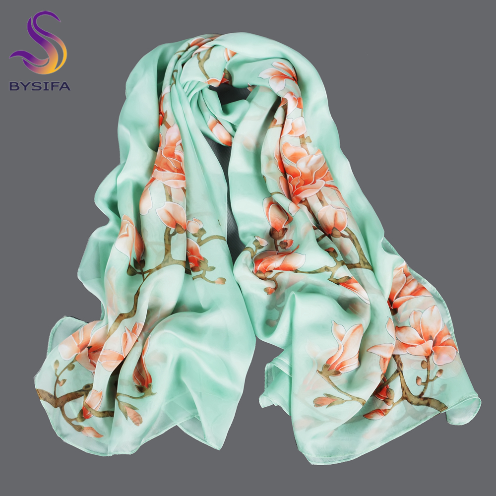 BYSIFA| Light Green Silk Scarf - Shawl Wrap Winter ulasan dan harga