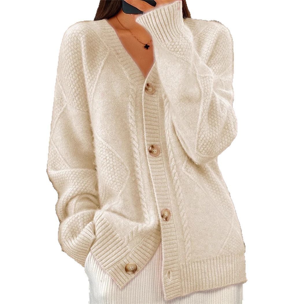 Women V Neck Cable Knit Cardig - Down Jacket Packable ulasan dan harga