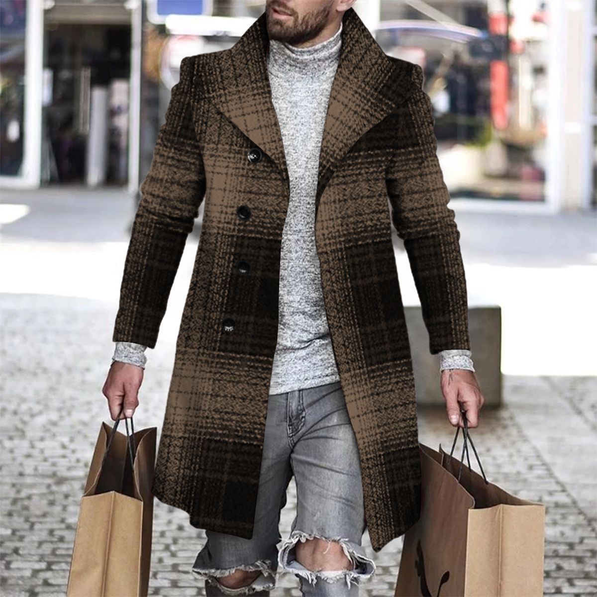 2025 Long Coat Men Mens Wool J - Wool Coat Peacoat ulasan dan harga